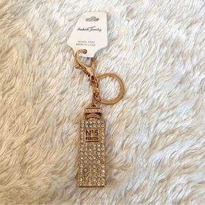 Gold Rhinestone Perfume Bottle Keychain Bag Charm NEW